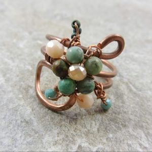 Copper ring with turquoise flower